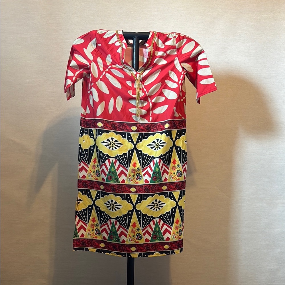 MISSLOOK Red and Yellow Geometric Mini Dress